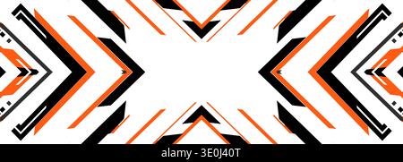Bold orange black geometric chevrons crossing on white field, symmetrical angular lines and crisp edges create energetic visual rhythm, suitable for Stock Vector