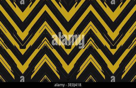 Bold yellow black chevron pattern abstract background, high contrast painted texture with rough ink strokes, repetitive zigzag lines creating dynamic Stock Vector