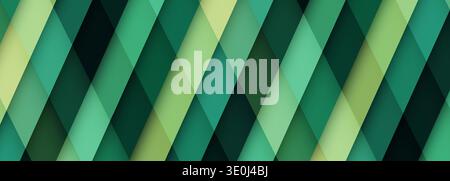 Vibrant green diagonal ribbon abstract background dynamic layered bands in multiple green tones creating depth and motion, energetic eco mood, ideal Stock Vector