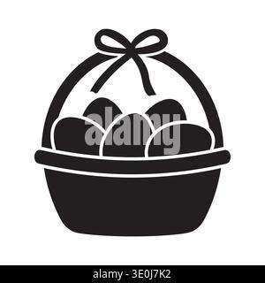 silhouette of basket full with easter eggs decorated with ribbon -vector illustration Stock Vector