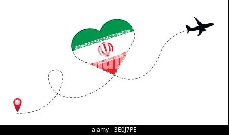 Airplane flight route with Portugal flag inside the heart. Travel to your favorite country. Stock Vector