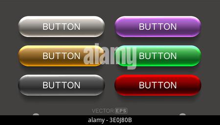 Glossy 3D web buttons in a variety of colors, ideal for modern user interface and web design. Vector illustration Stock Vector