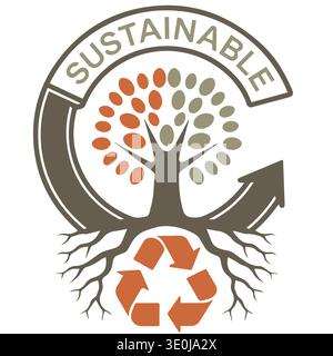 Sustainable tree icon with recycling symbol on white background Stock Vector