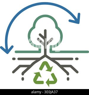 Recycling symbol with tree, arrows, and soil on white background Stock Vector