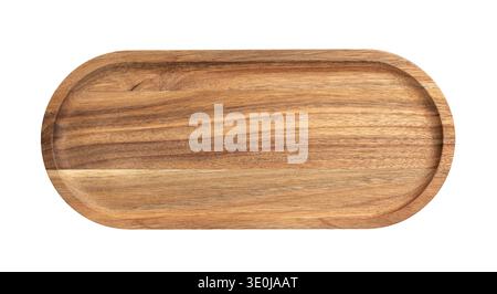 oval acacia wood serving tray isolated on white background top view Stock Photo