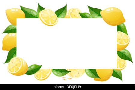 Vector lemon frame with halves, slices and leaves Stock Vector