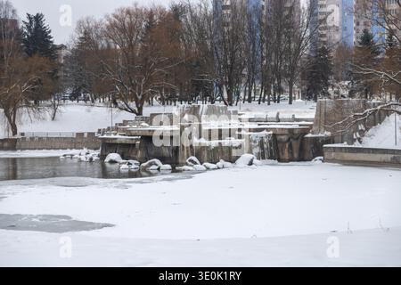 waterfall in the park wet. Stock Photo