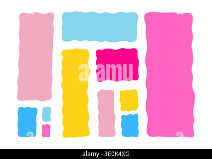 Wavy rectangle collection in bright pastel colors with soft organic edges on light background. Abstract hand drawn shapes for banners, posters, social media stories, covers and modern design layouts. Stock Vector