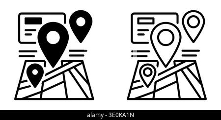 A set of two black and white line icons showing map location markers Vector Stock Vector
