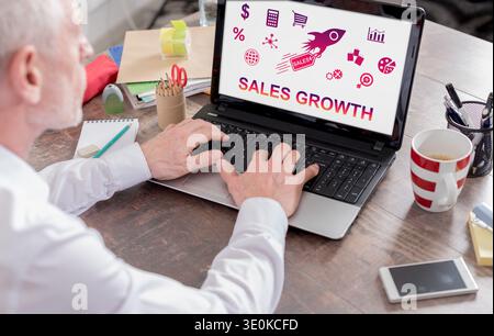 Sales growth concept shown on a laptop screen Stock Photo