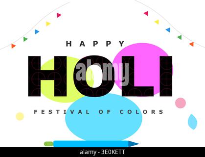Happy Holi festival of colors greeting card with flat graphic illustration elements Stock Vector