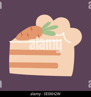 Carrot cake slice. Cute hand drawn easter dessert vector illustration isolated on background. Sweet bakery pastry icon for menu, sticker, packaging Stock Vector
