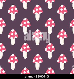 Mushroom seamless pattern. Cute hand drawn toadstool vector illustration. Whimsical forest fungus repeating background for textile, fabric, nursery Stock Vector