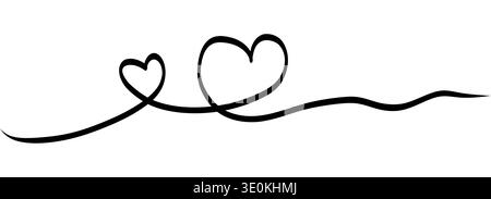 Continuous squiggle line clear heart silhouette in the center. Black freehand cable style stroke works as romantic divider for love quotes, wedding cards and Valentine layouts on white background. Stock Vector
