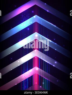vibrant futuristic technology background showing glowing purple and blue upward arrows with digital data patterns and synthwave aesthetic high tech pr Stock Vector