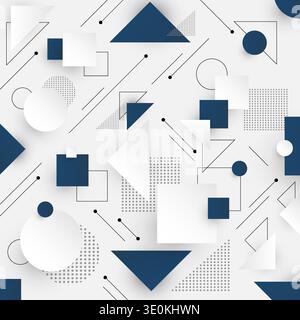 Abstract geometric background with blue and white triangles circles and squares for modern corporate business presentation and technology Stock Vector