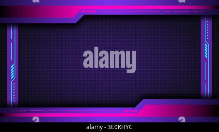 Futuristic neon purple and magenta digital frame with high tech grid background and gaming ui elements for streaming overlay and technology presentati Stock Vector