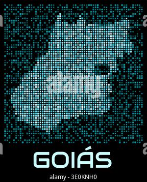 Goias, Brazil digital dotted map. Shape of the state in a cyan color palette on a dark background. Futuristic Goias, Brazil map design. Stock Vector