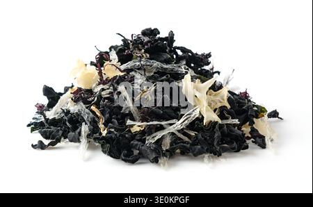 Pile of dried mixed seaweed salad isolated on white background Stock Photo