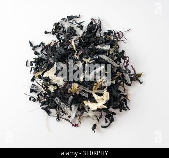 Top view of dried seaweed salad mix isolated on white background Stock Photo