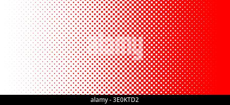 Square pixel halftone gradient texture. Fading checkered gradation wallpaper. Abstract vanishing comic pop art backdrop. Red and white squared dot background. Vector repeated raster effect overlay Stock Vector
