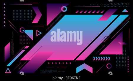 Futuristic technology background with vibrant glowing pink and blue gradient shapes sharp diagonal lines and geometric patterns, digital landing pages Stock Vector