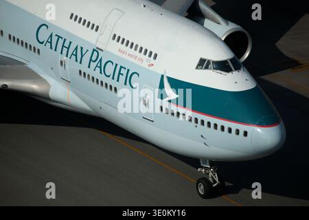 Front section of a Cathay Pacific Airways CX Boeing B747-400 at