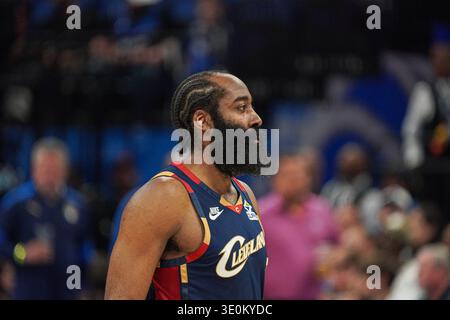 Cleveland Cavaliers guard James Harden (1) shoots next to Minnesota ...