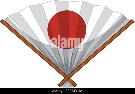 Vector illustration of Japanese folding fan with red sun, clean lines, neutral background, flat style Stock Vector