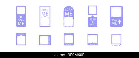 Scan me Frame. Online payment. Barcode and QR code sticker template on mobile phone. Click CTA button in app now. Minimalist Vector illustration Stock Vector