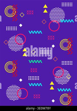 Memphis style pattern creating playful geometric background Stock Vector