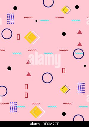 Memphis style pattern creating playful geometric background Stock Vector