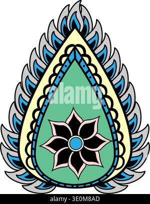 Paisley henna inspired decorative graphic illustration element Stock Vector