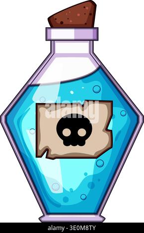Blue liquid poison potion in fancy bottle Stock Vector