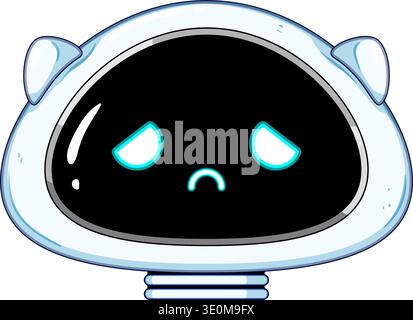 Little robot head displaying sad expression and disappointment Stock Vector