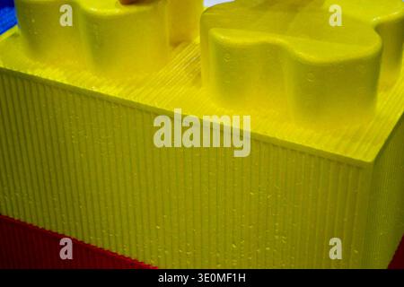 Large construction blocks from foam plastic from high-density polystyrene foam PPE. Children's construction from foam blocks. Model from dense lightweight material universal foam. Modern technologies Stock Photo