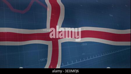 Displaying digital national flag with red cross and white border on blue field, showing data grid Stock Photo