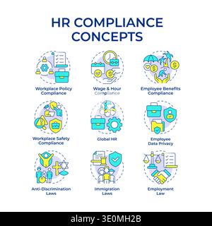 Hr compliance multi color concept icons Stock Vector