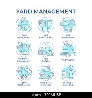 Yard management soft blue concept icons Stock Vector
