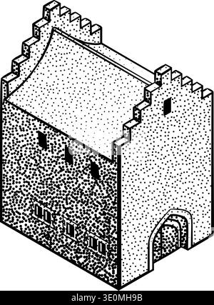 Medieval Building Map Icon Vintage Illustration Stock Vector