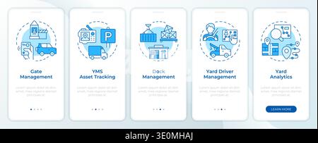 Key components of YMS blue onboarding mobile app screen Stock Vector