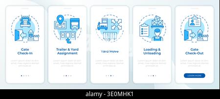 Yard management process flow blue onboarding mobile app screen Stock Vector