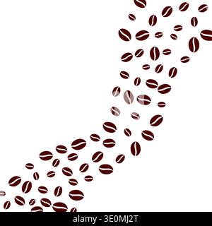 Coffee bean icon background with flowing wave of coffee beans in simple flat vector style, decorative pattern for cafe branding, packaging, menu Stock Vector