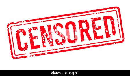 Red distressed censored stamp on white background, grunge rubber stamp design element for restriction, blocked content, warnings, privacy protection Stock Vector