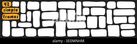 Pack with 42 wavy rectangles drawn in black and white color. Stock Vector