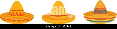 Mexican sombrero hats collection. Traditional colorful headwear vector illustration set Stock Vector