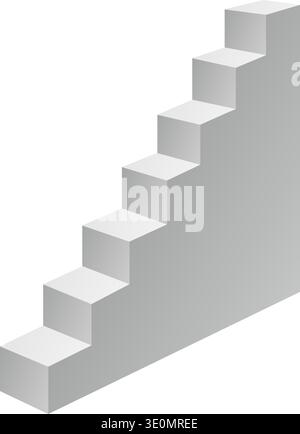 Steep staircase with narrow steps. 3D vector design in monochrome grey tones. Stock Vector