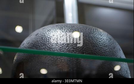 Products made from foamed polymers expanded polypropylene EPP and expanded polystyrene EPS. Model of dense and lightweight material, universal foam. New modern technologies. Industrial manufacturing Stock Photo