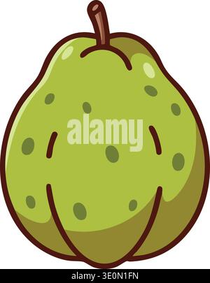 Flat illustration of a green pear fruit with speckles and rounded shape Stock Vector