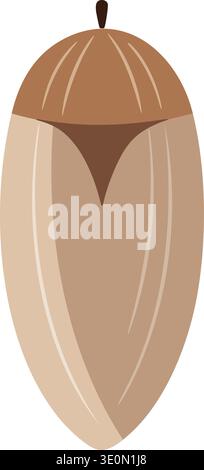 Flat illustration of a tan acorn with a brown cap and small stem Stock Vector